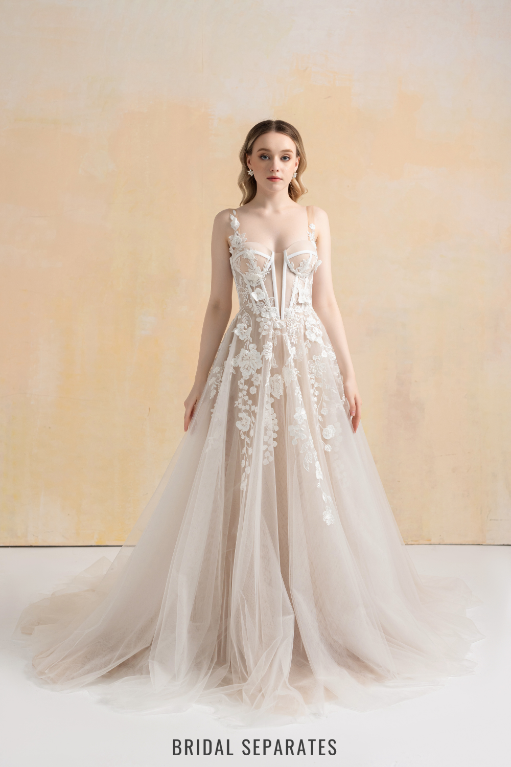 Nude Lining Ball Gown Wedding Dress with Floral Lace / "Hanane" Bridal Separates Nude Lining Ball Gown Wedding Dress with Floral Lace / "Hanane" Bridal Separates