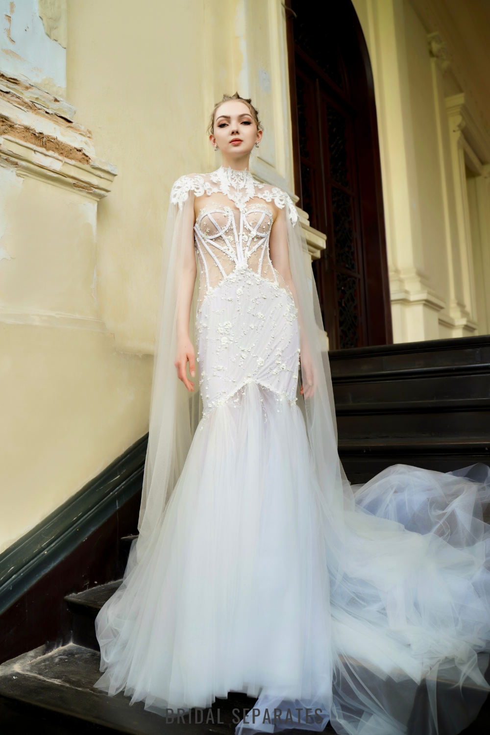 Mermaid Lace Wedding Dress with Cape / "Eudora" Bridal Separates Mermaid Lace Wedding Dress with Cape / "Eudora" Bridal Separates