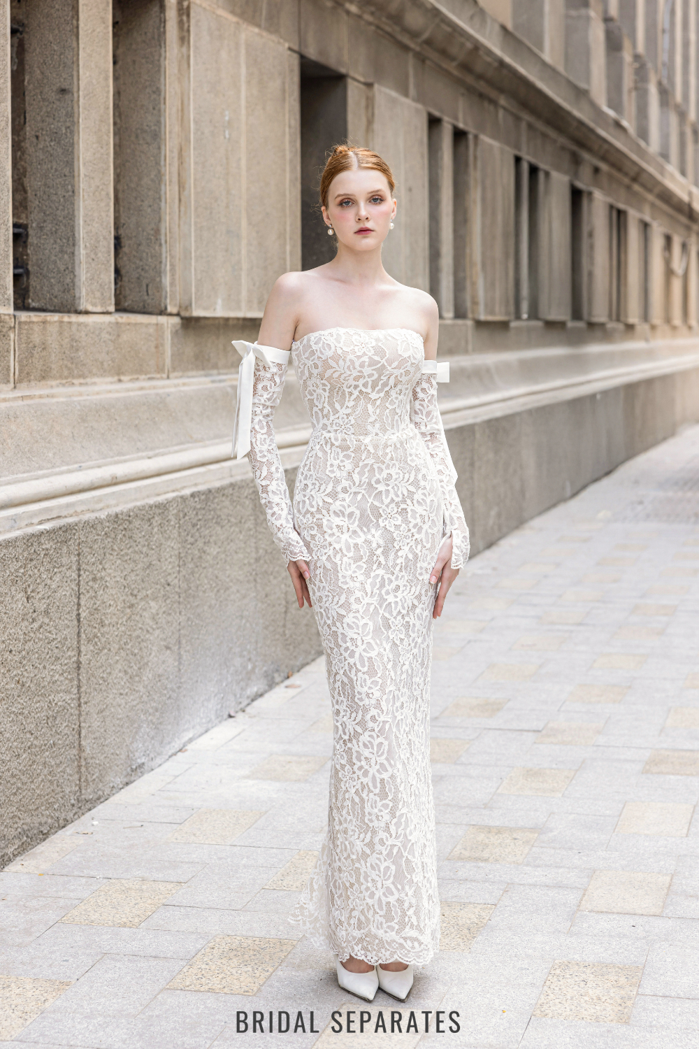Sheath Wedding Dress with Detachable Sleeves / "Lyly"