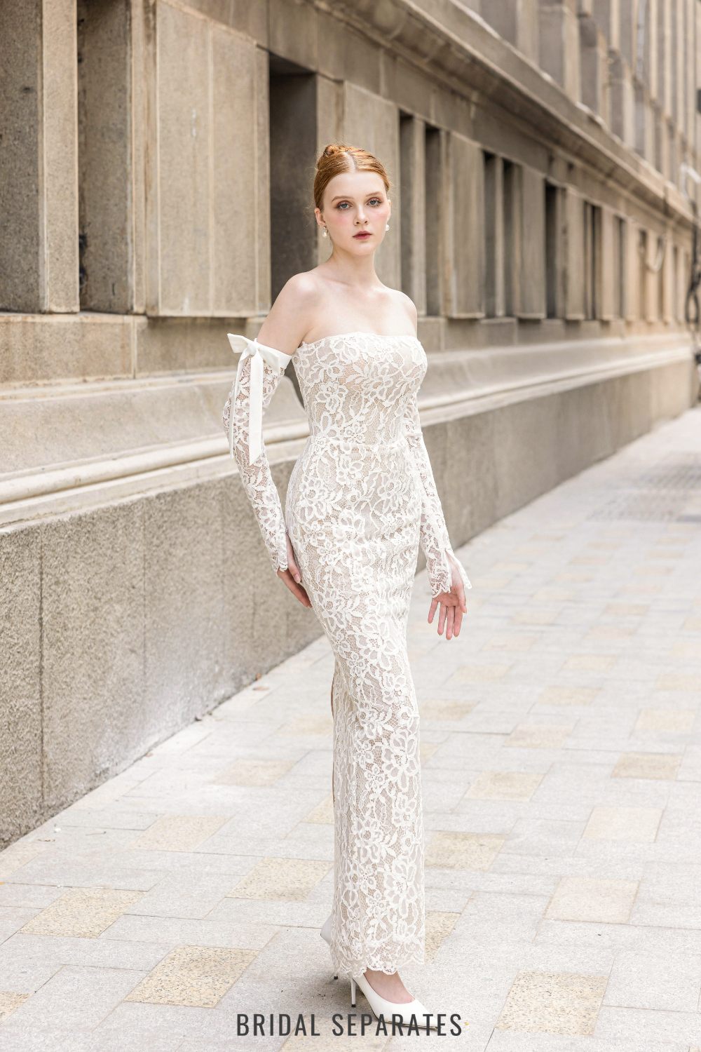 Sheath Wedding Dress with Detachable Sleeves / "Lyly"