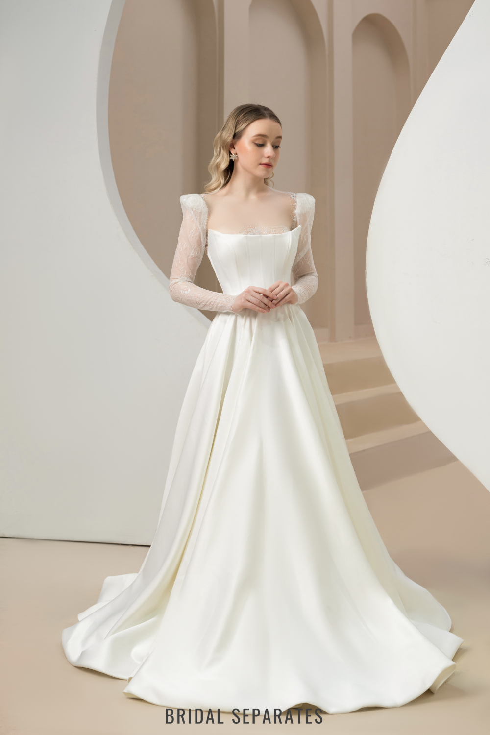 Ball Gown Wedding Dress with Lace and Beaded Bolero / "Jasmine"