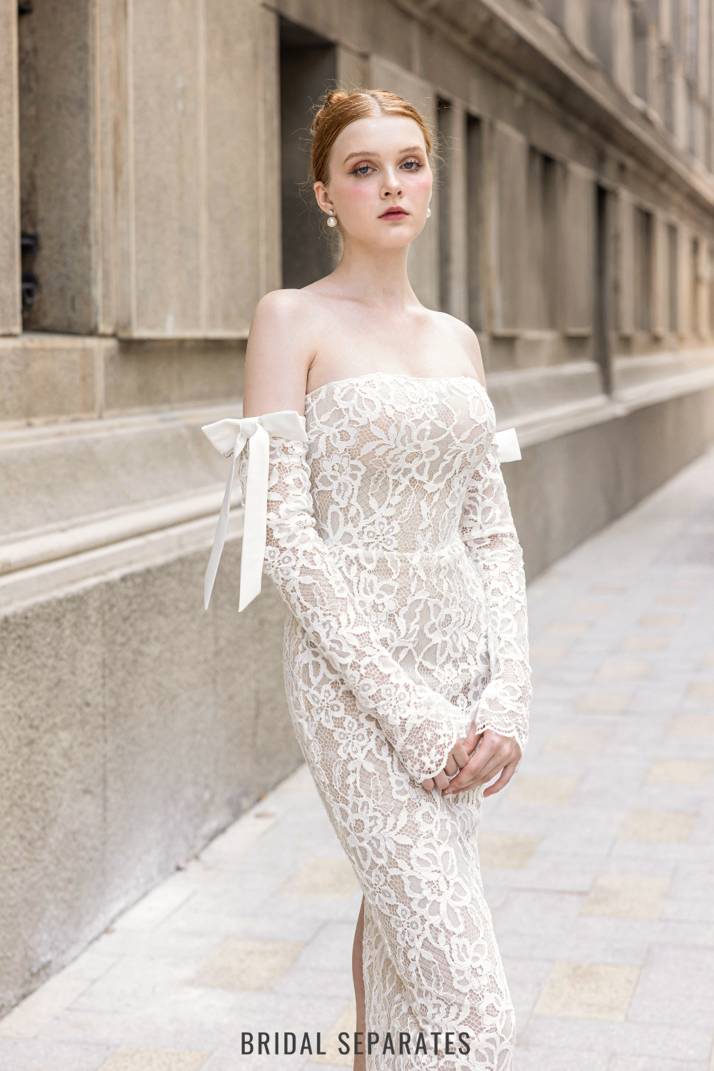 Sheath Wedding Dress with Detachable Sleeves / "Lyly"