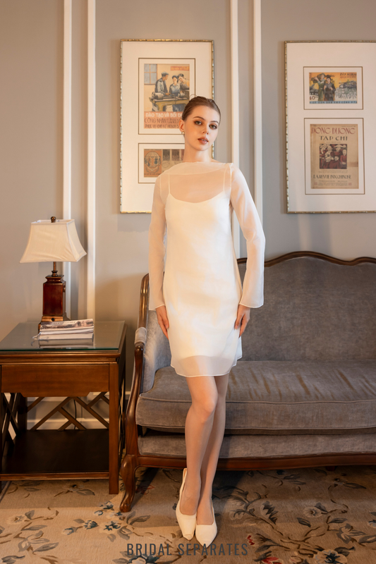 Long Sleeves Organza Midi Dress / "Fiamma"