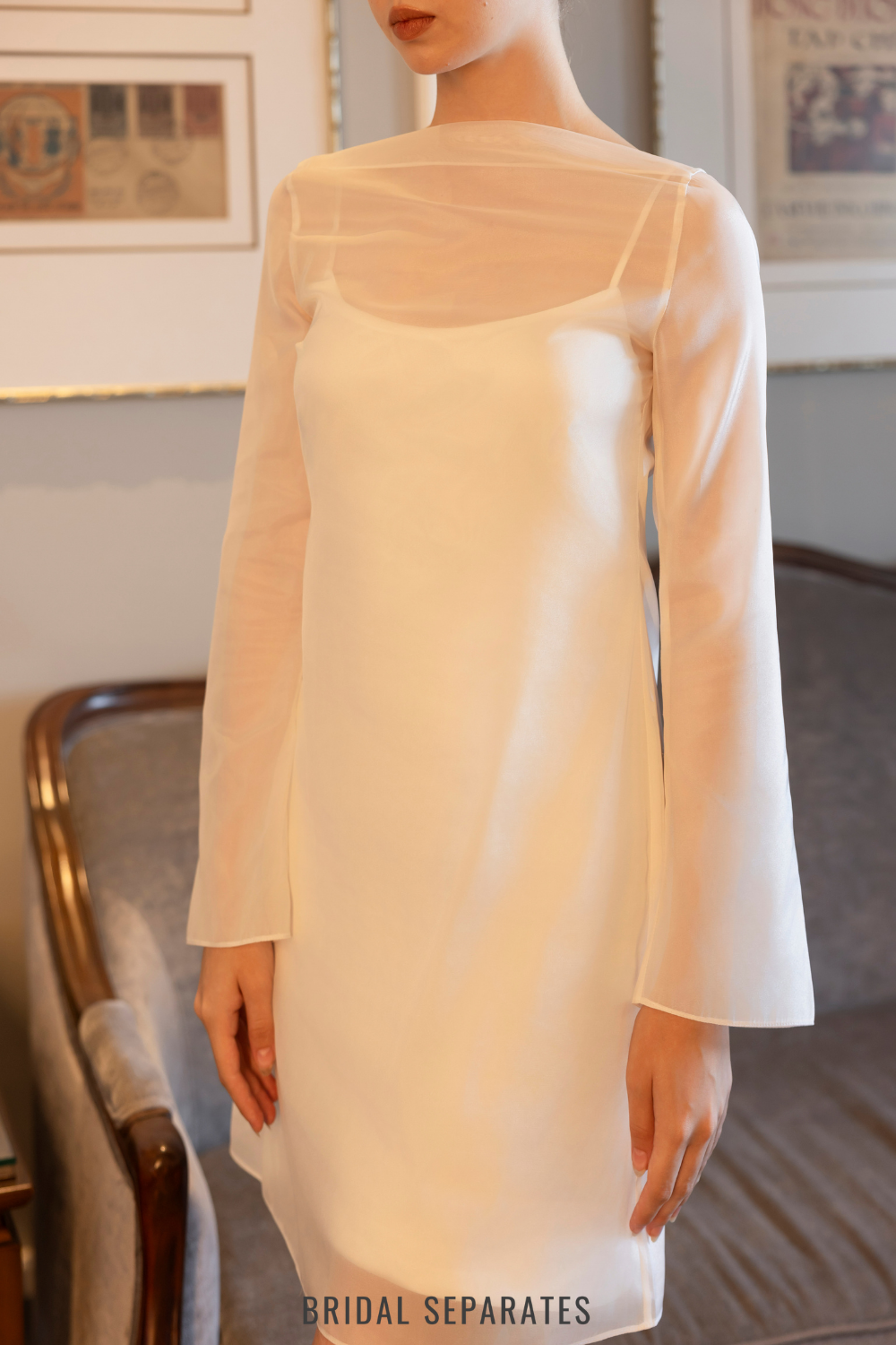 Long Sleeves Organza Midi Dress / "Fiamma"