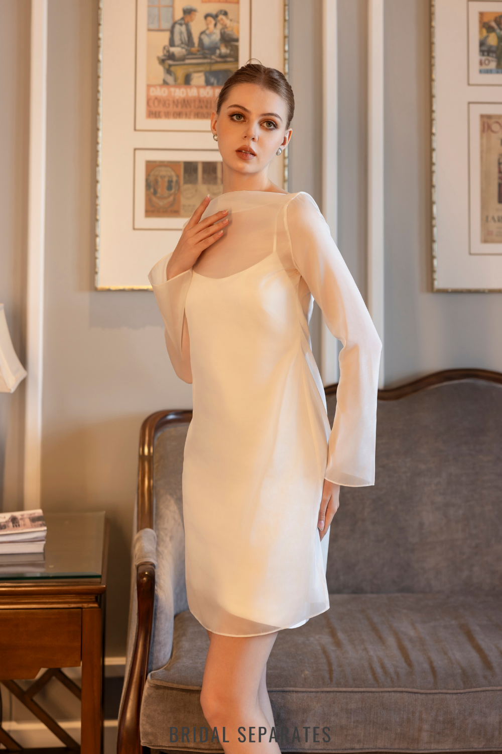 Long Sleeves Organza Midi Dress / "Fiamma"