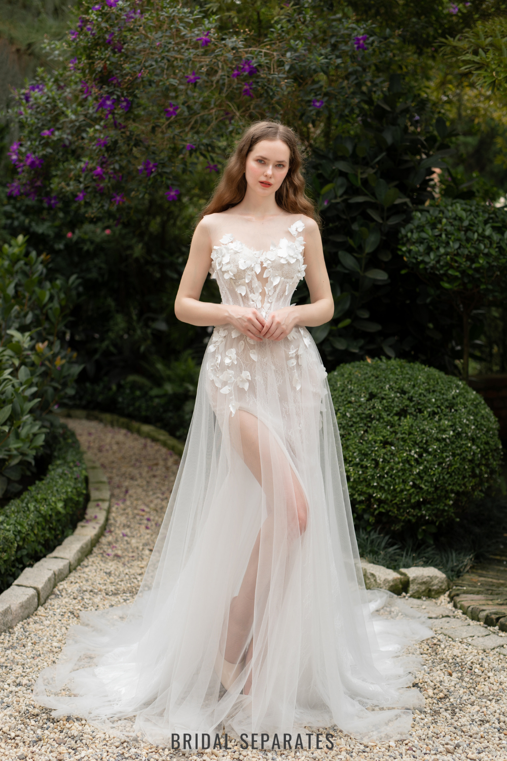 3D Lace Wedding Dress with High Slit / "Marina" 3D Lace Wedding Dress with High Slit / "Marina"