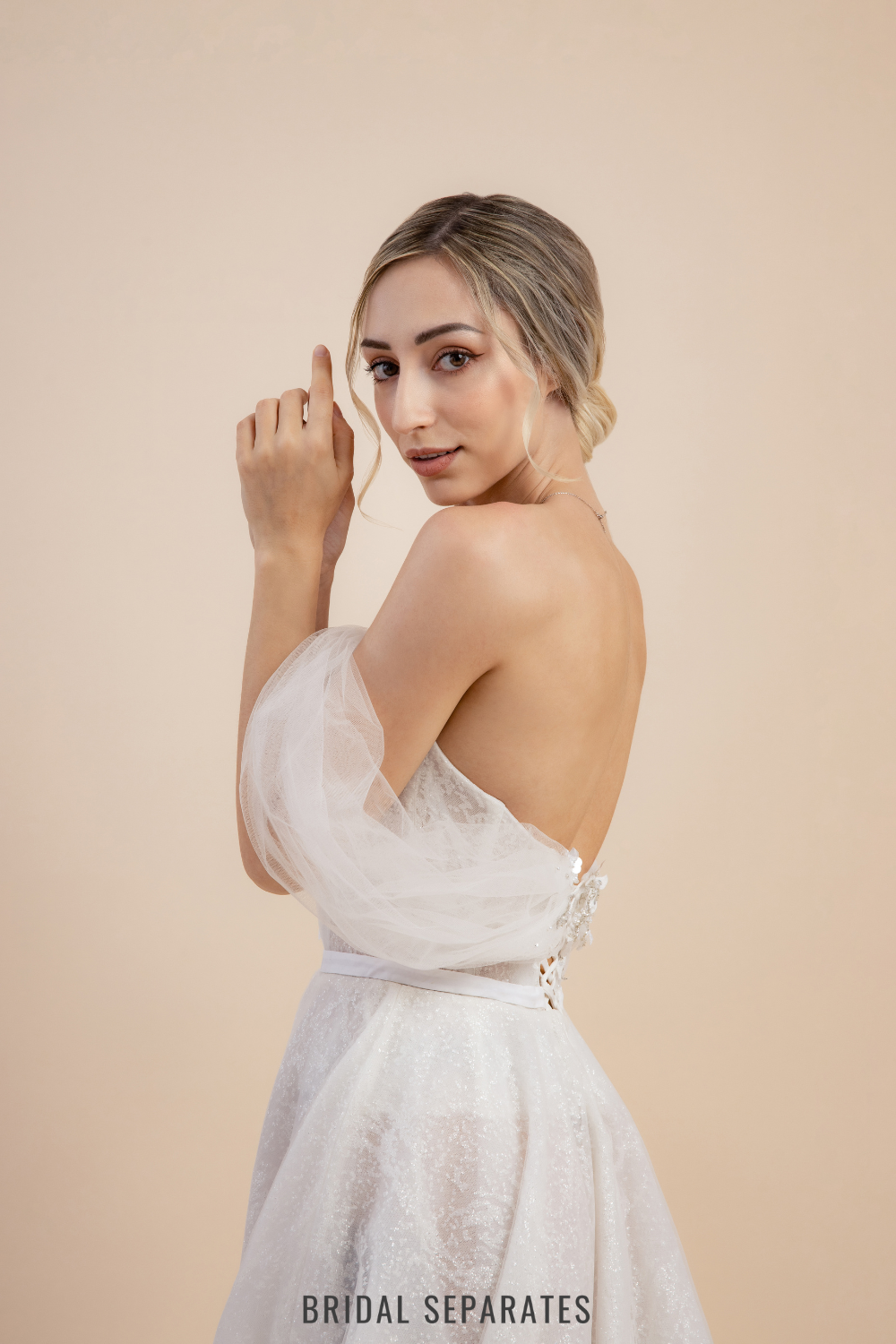 A-Line Wedding Dress with Off Shoulder Sleeves / "Anna"