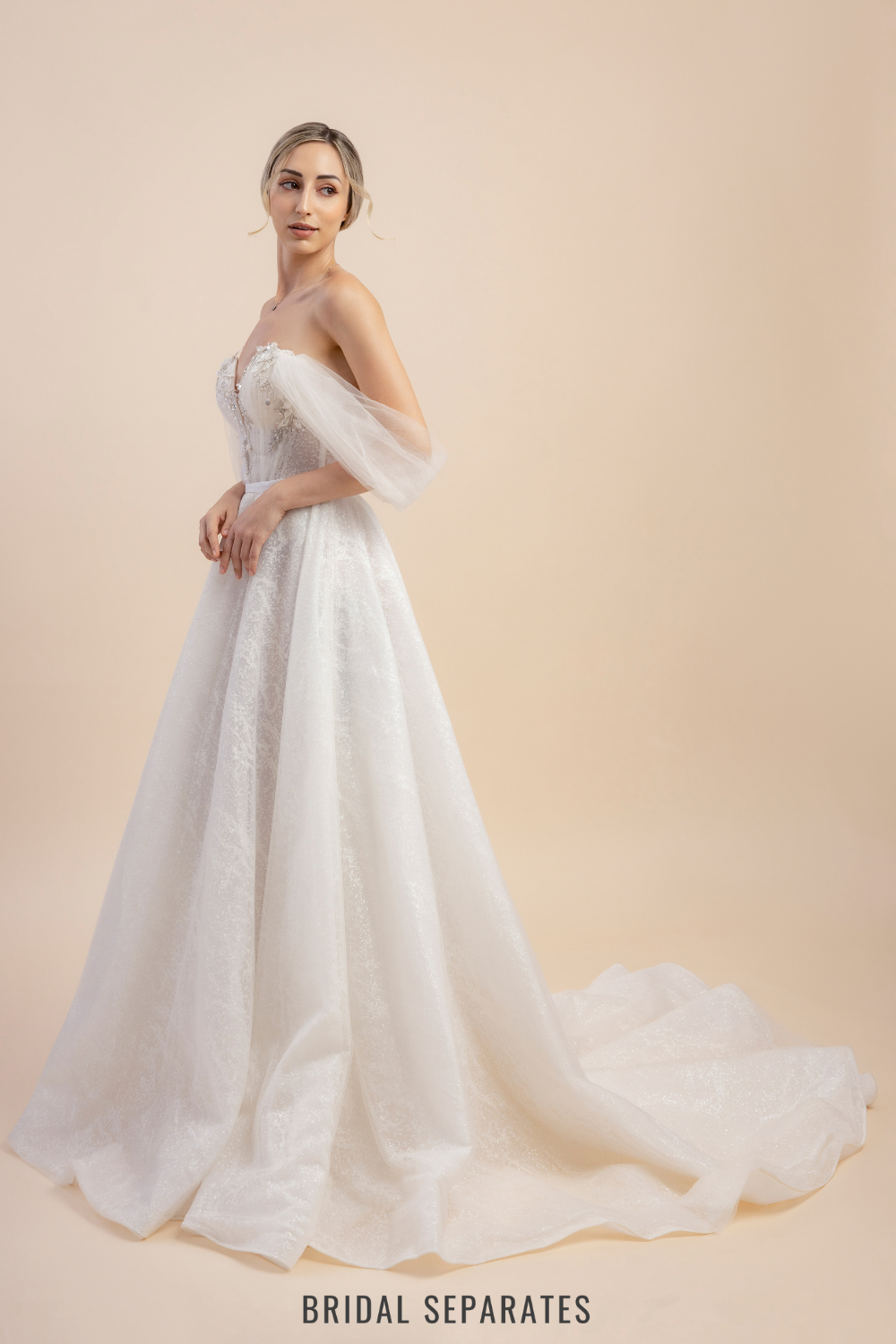 A-Line Wedding Dress with Off Shoulder Sleeves / "Anna"