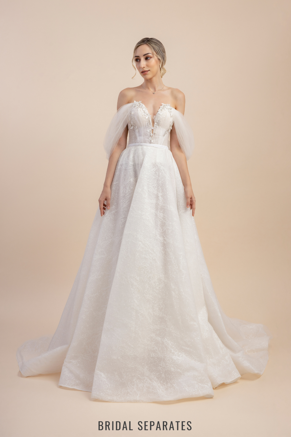 A-Line Wedding Dress with Off Shoulder Sleeves / "Anna"