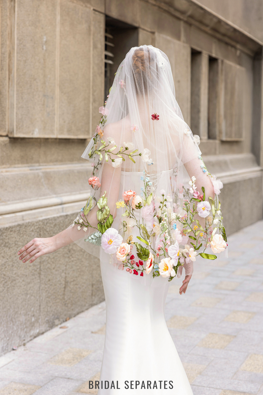 Handmade 3D Floral and Ribbon Fingertip Veil / "Esme"