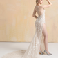 High Slit Wedding Dress with Detachable Sleeves / "Martina"