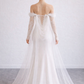 Detachable Off Shoulder Long Sleeves with Cathedral Cape Veil / "Lucie"