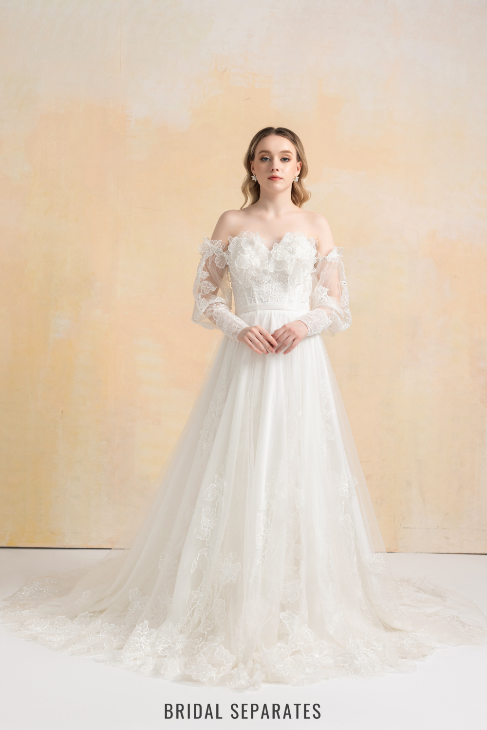 Couture Lace Ball Gown Wedding Dress with Detachable Sleeves / "Cristina"