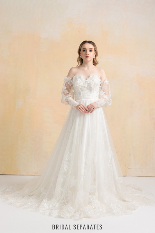 Couture Lace Ball Gown Wedding Dress with Detachable Sleeves / "Cristina"