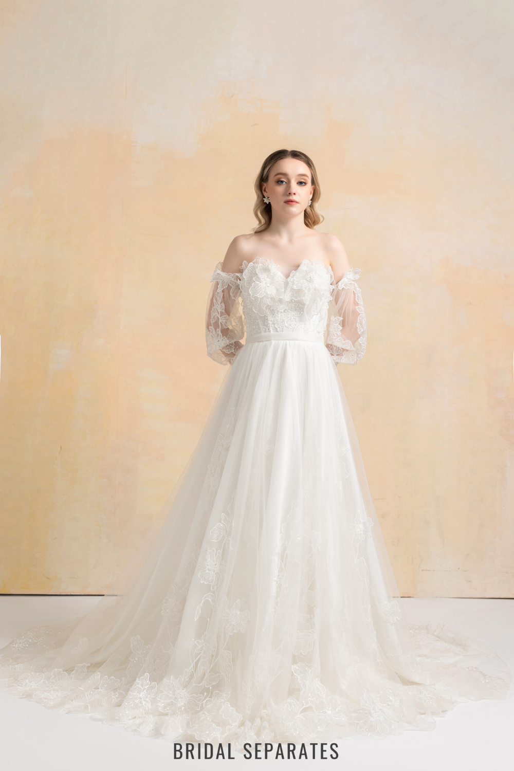 Couture Lace Ball Gown Wedding Dress with Detachable Sleeves / "Cristina"