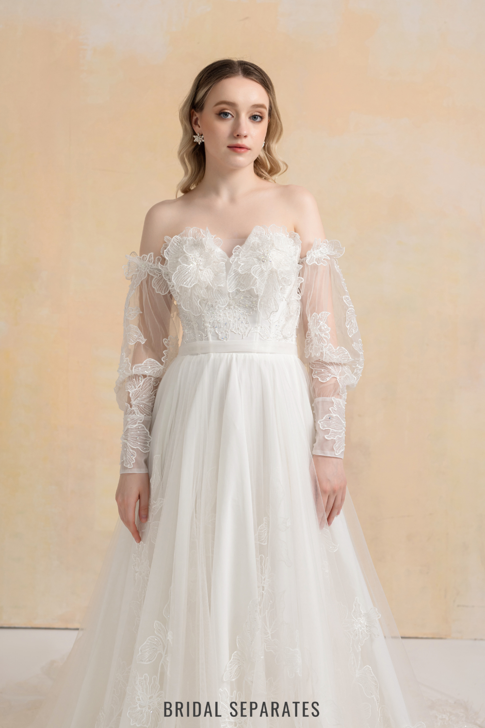 Couture Lace Ball Gown Wedding Dress with Detachable Sleeves / "Cristina"