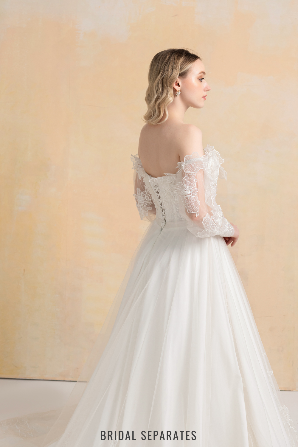 Couture Lace Ball Gown Wedding Dress with Detachable Sleeves / "Cristina"