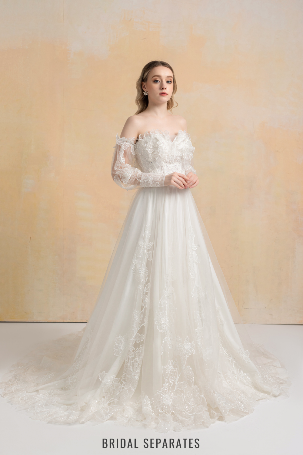 Couture Lace Ball Gown Wedding Dress with Detachable Sleeves / "Cristina"