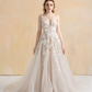 Nude Lining Ball Gown Wedding Dress with Floral Lace / "Hanane"