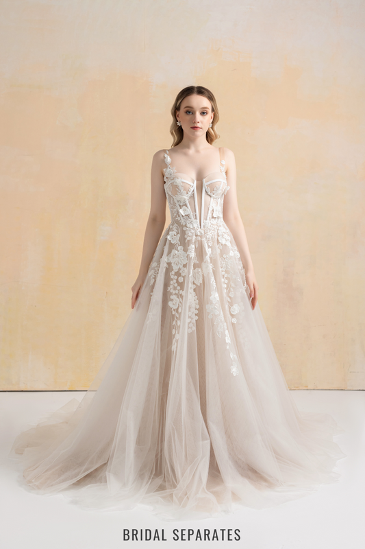 Nude Lining Ball Gown Wedding Dress with Floral Lace / "Hanane"