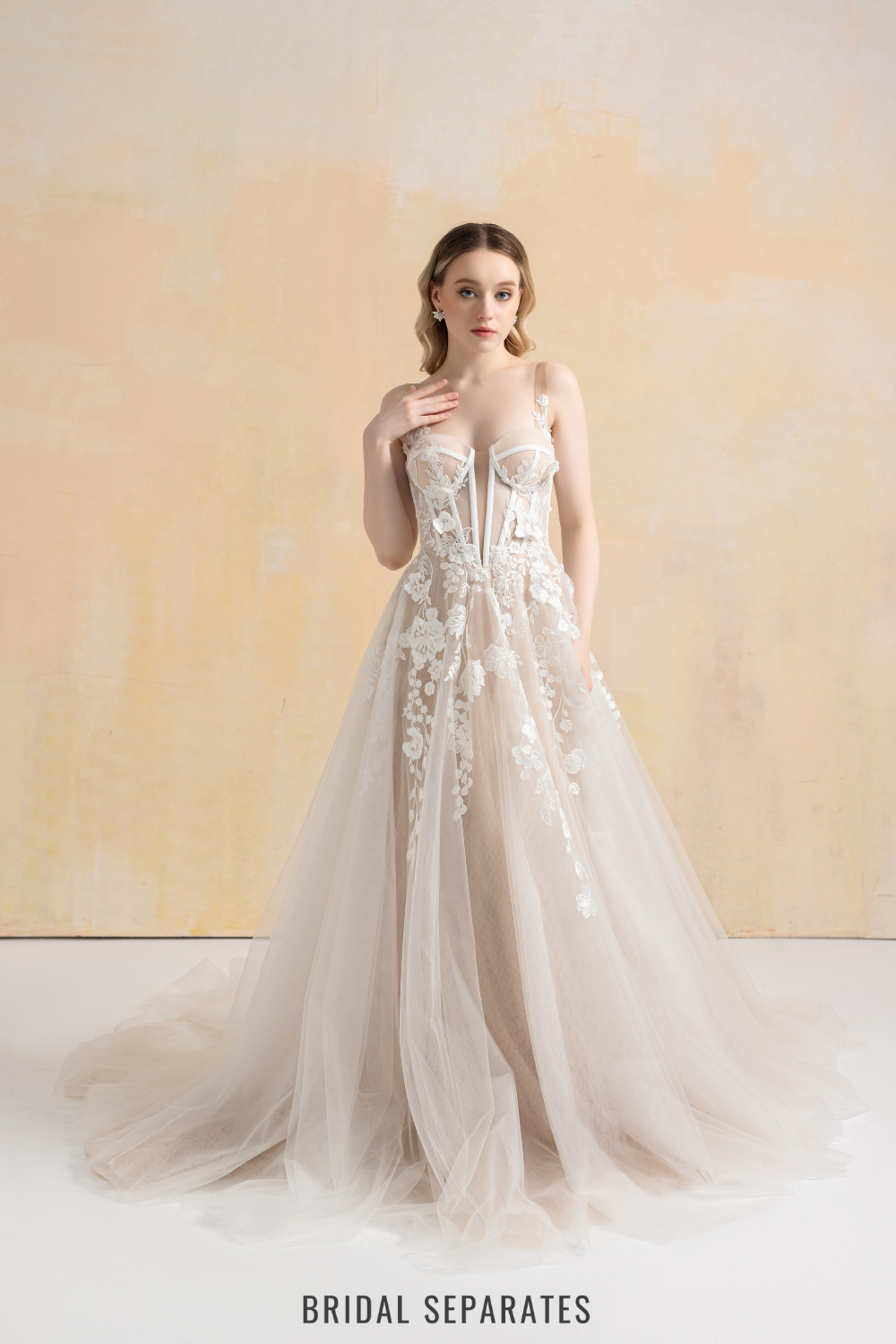 Nude Lining Ball Gown Wedding Dress with Floral Lace / "Hanane"