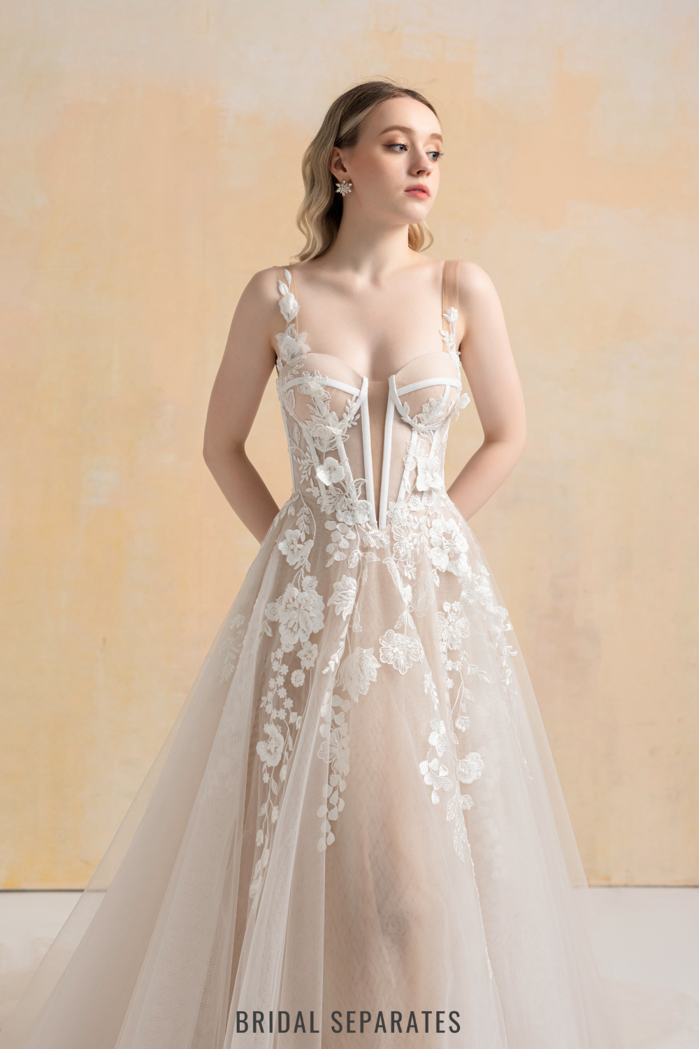 Nude Lining Ball Gown Wedding Dress with Floral Lace / "Hanane"