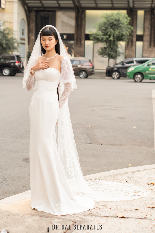 Two Layers Bridal Veil with Pearls / "Bella"