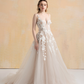 Nude Lining Ball Gown Wedding Dress with Floral Lace / "Hanane"