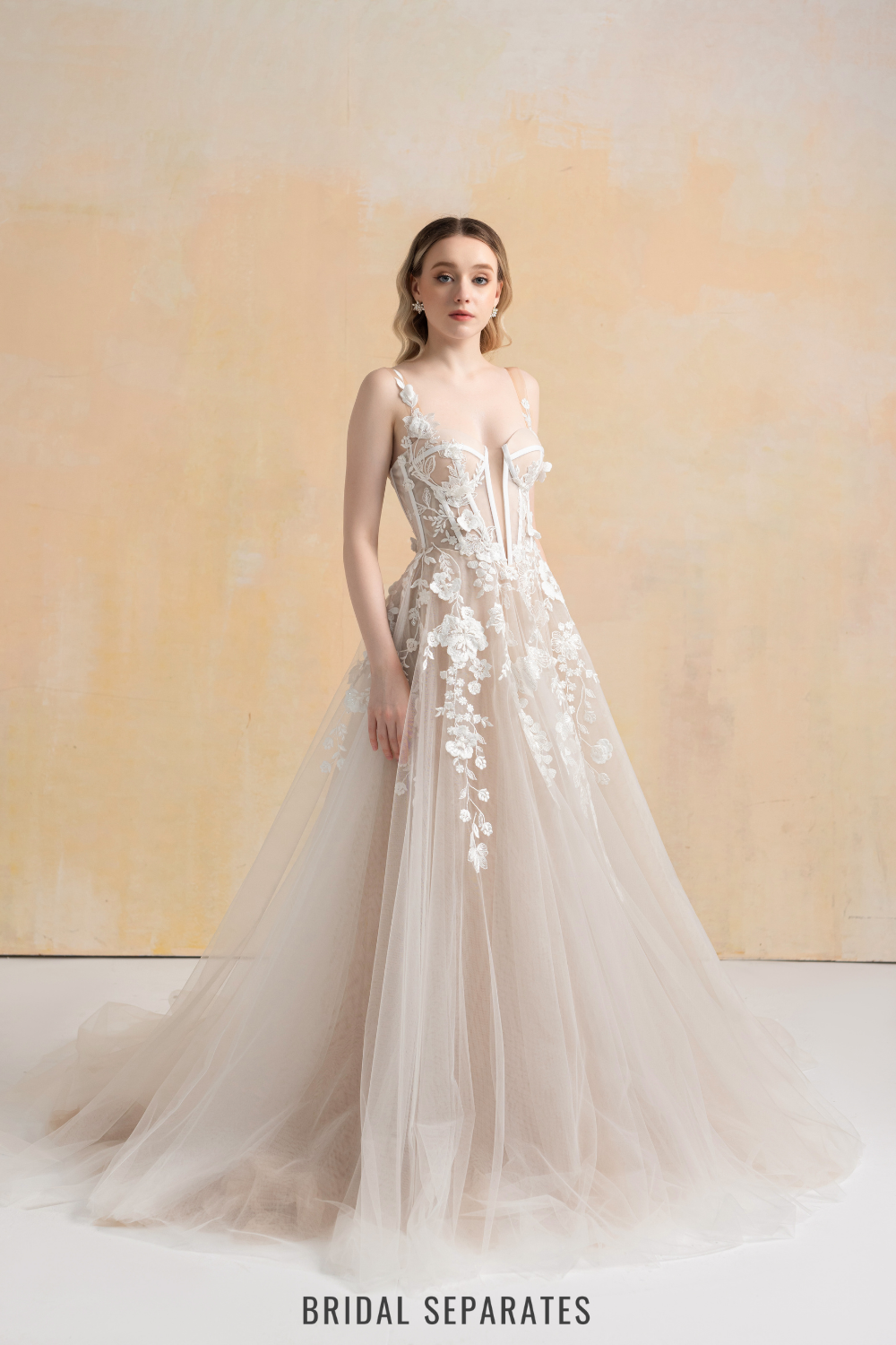 Nude Lining Ball Gown Wedding Dress with Floral Lace / "Hanane"