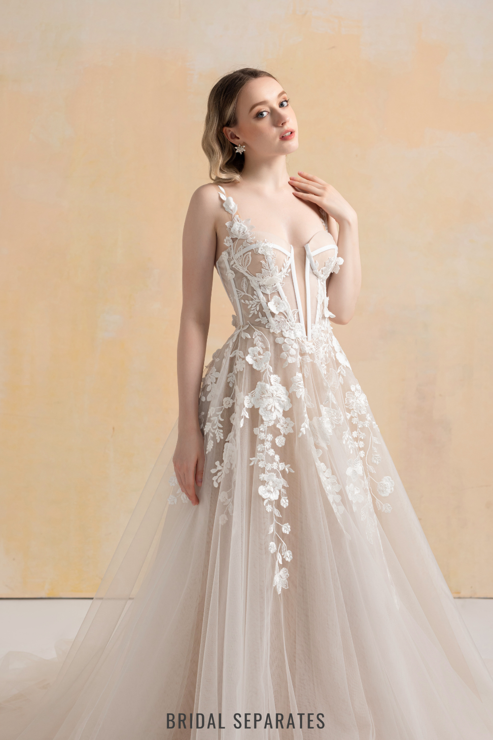 Nude Lining Ball Gown Wedding Dress with Floral Lace / "Hanane"