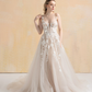 Nude Lining Ball Gown Wedding Dress with Floral Lace / "Hanane"