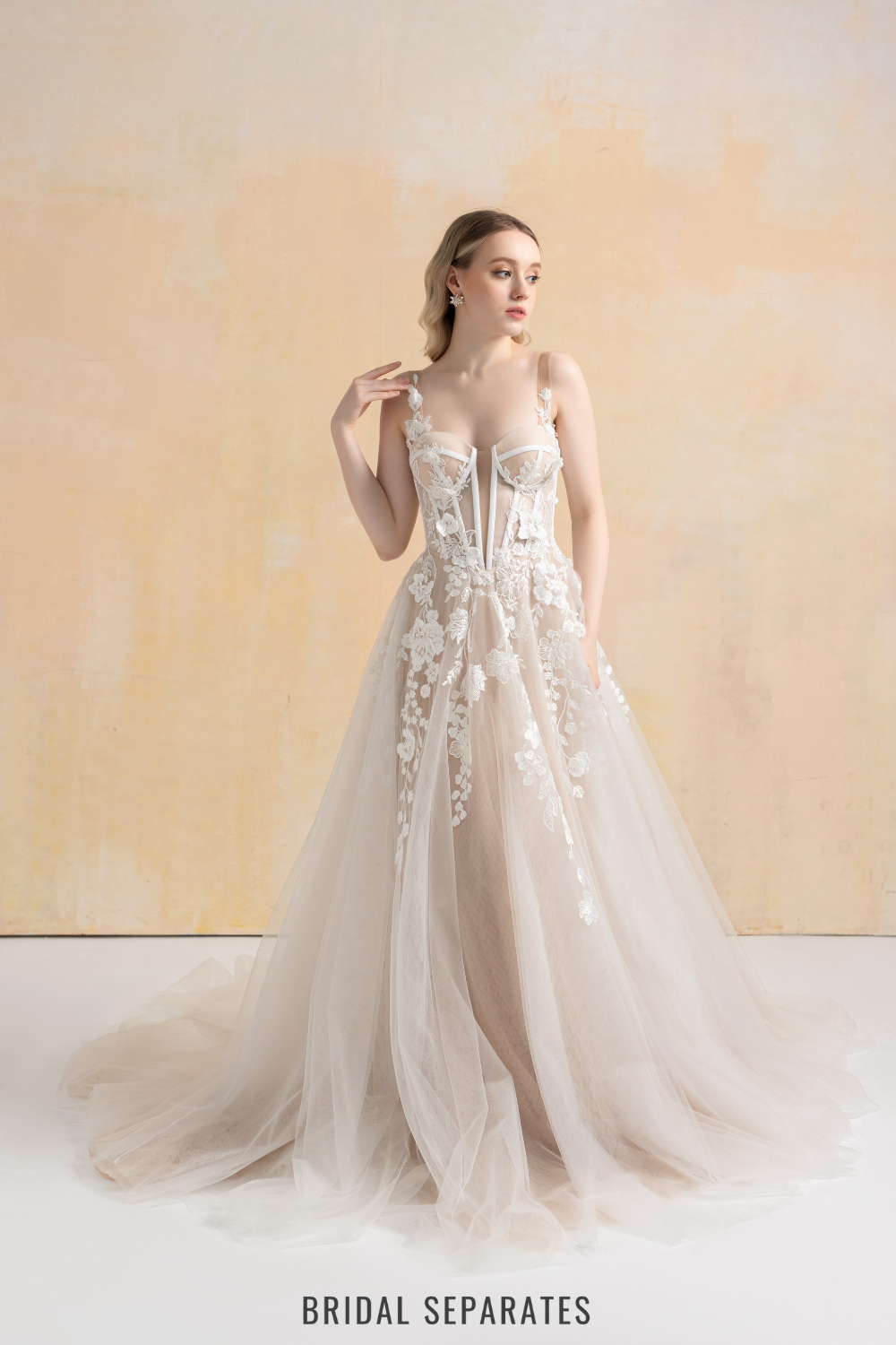 Nude Lining Ball Gown Wedding Dress with Floral Lace / "Hanane"