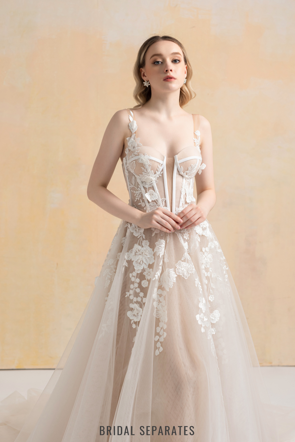 Nude Lining Ball Gown Wedding Dress with Floral Lace / "Hanane"