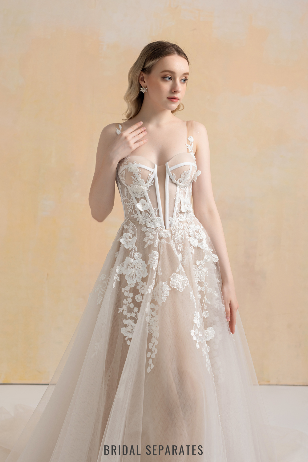 Nude Lining Ball Gown Wedding Dress with Floral Lace / "Hanane"