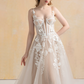 Nude Lining Ball Gown Wedding Dress with Floral Lace / "Hanane"