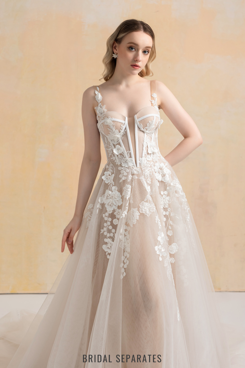 Nude Lining Ball Gown Wedding Dress with Floral Lace / "Hanane"