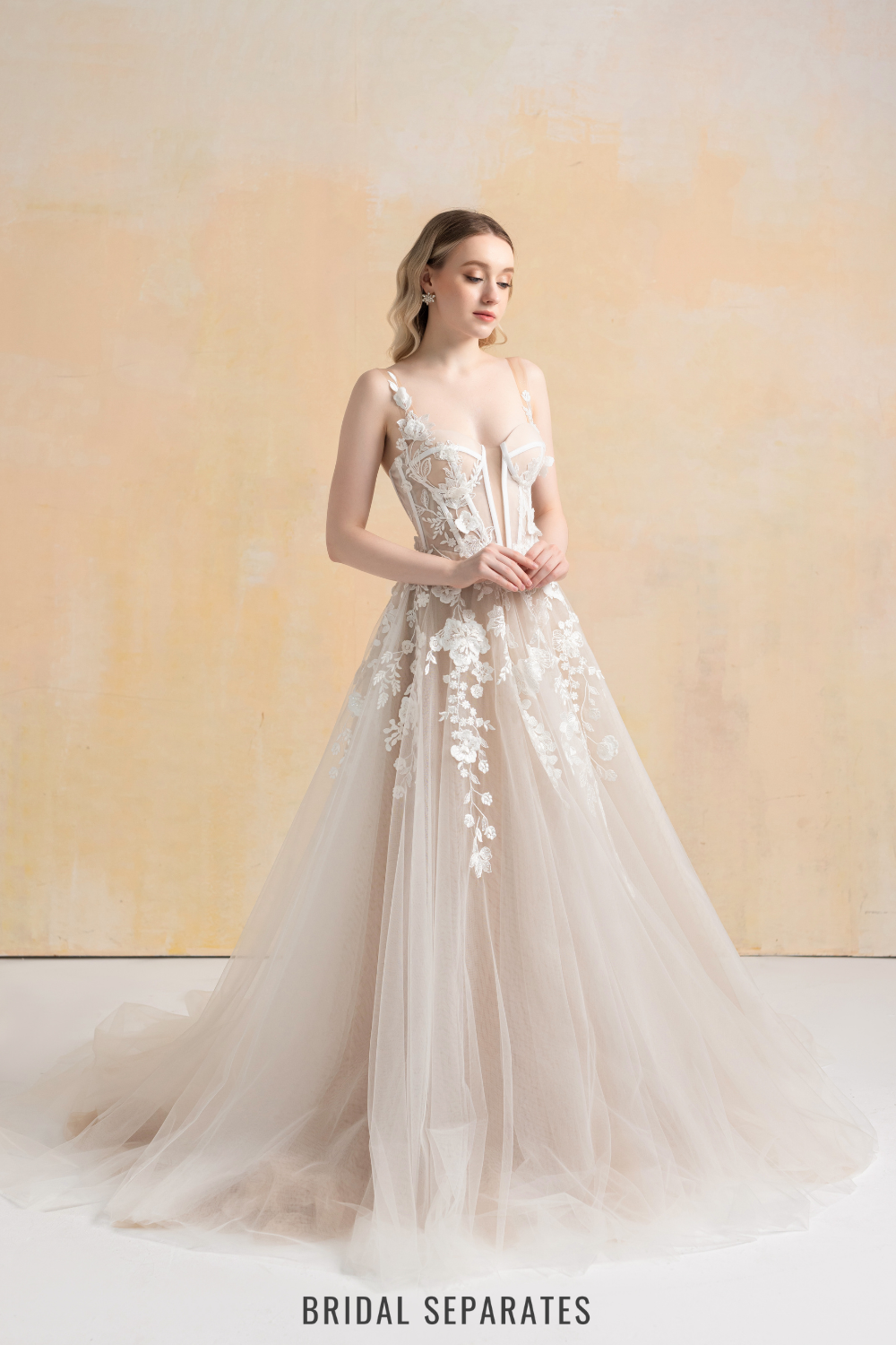 Nude Lining Ball Gown Wedding Dress with Floral Lace / "Hanane"