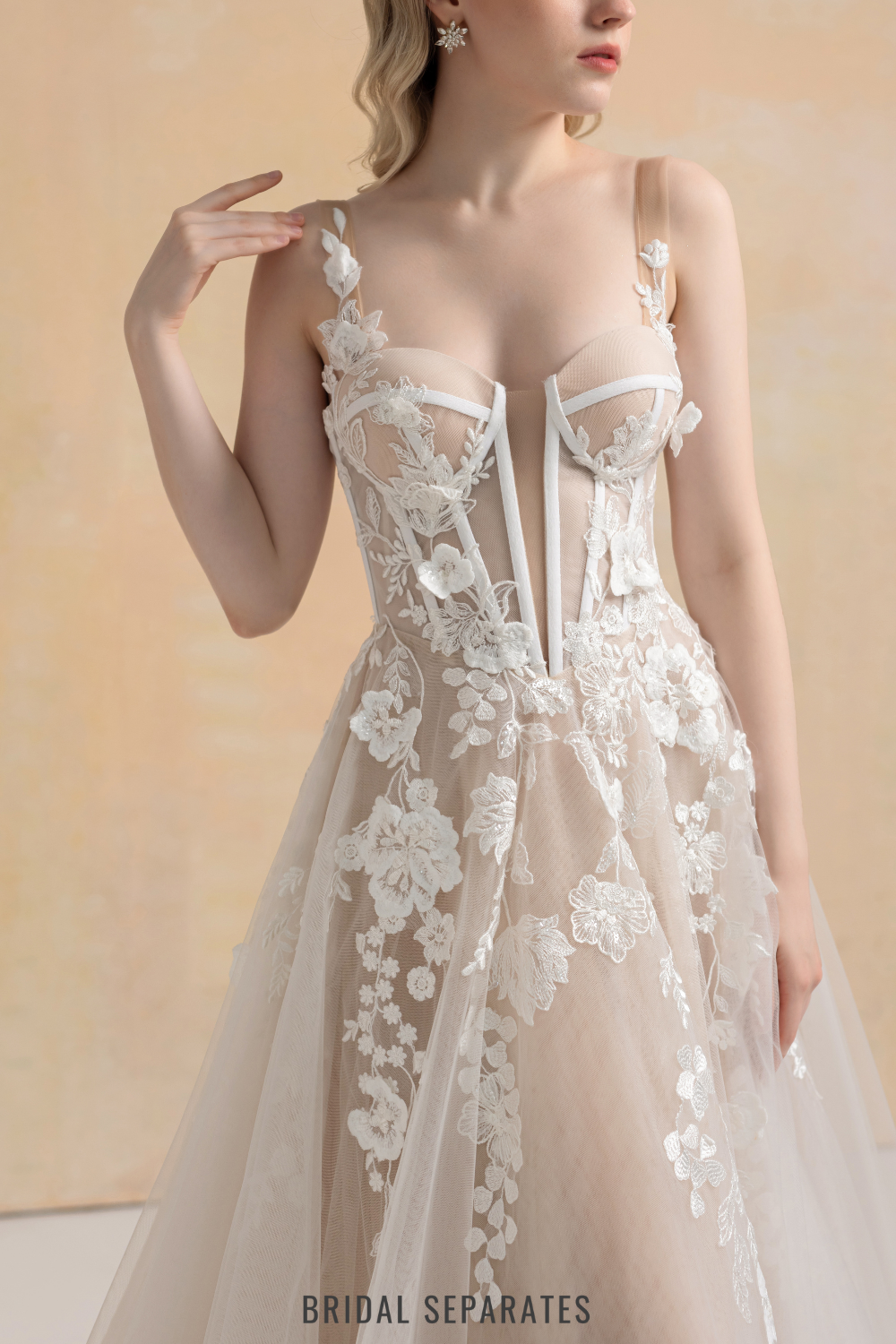 Nude Lining Ball Gown Wedding Dress with Floral Lace / "Hanane"