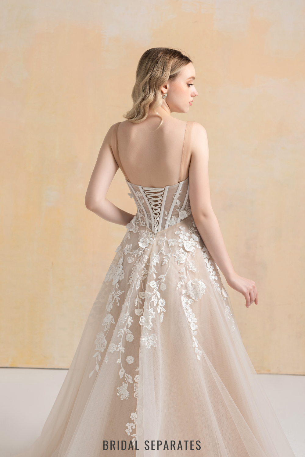 Nude Lining Ball Gown Wedding Dress with Floral Lace / "Hanane"