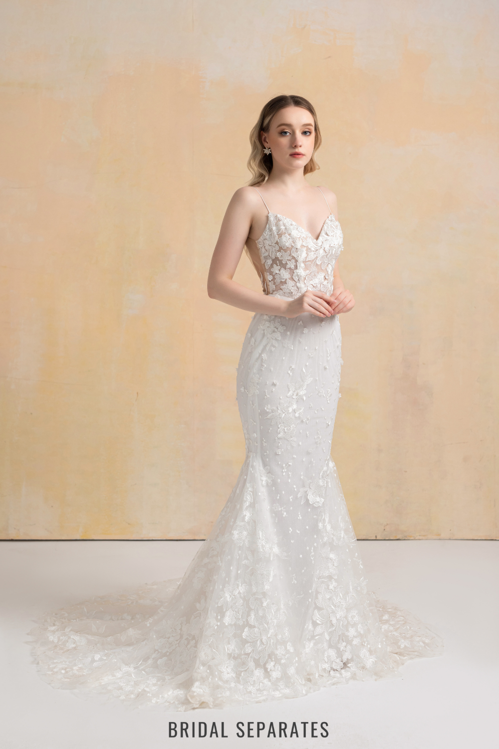 Floral Lace Mermaid Wedding Dress / "Britney"