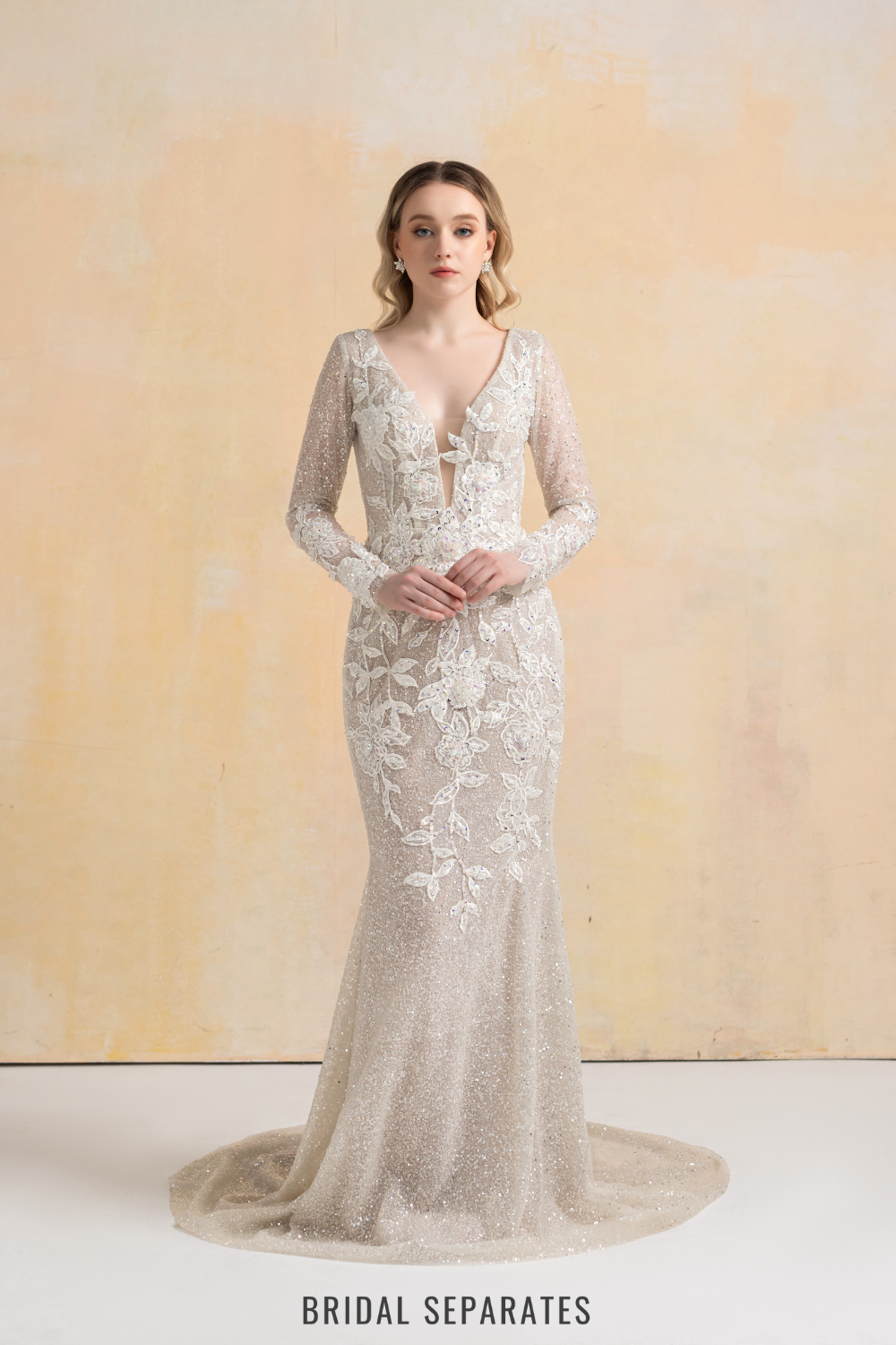 Beaded Lace Appliqué Wedding Dress / "Claudia"