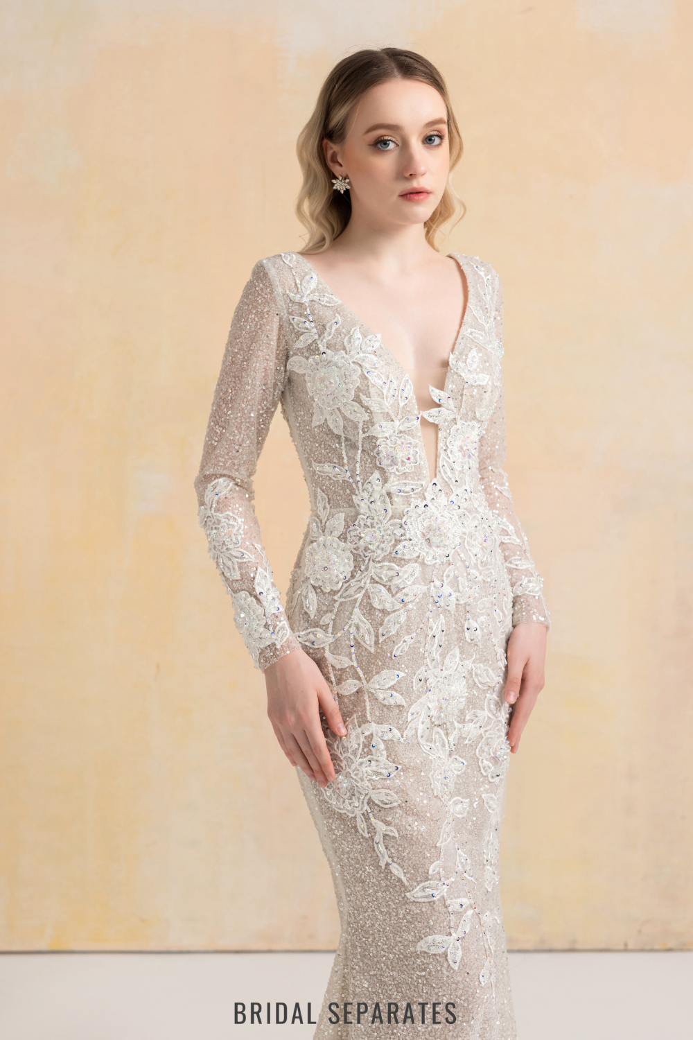 Beaded Lace Appliqué Wedding Dress / "Claudia"