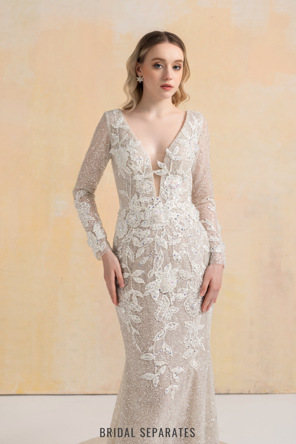 Beaded Lace Appliqué Wedding Dress / "Claudia"