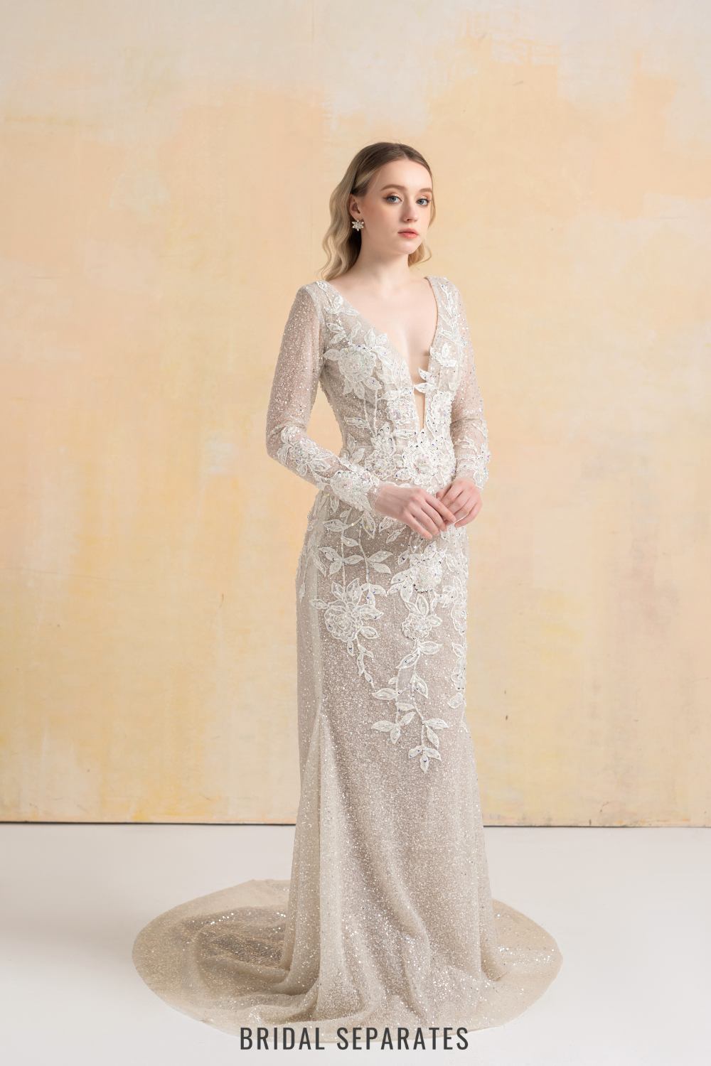 Beaded Lace Appliqué Wedding Dress / "Claudia"