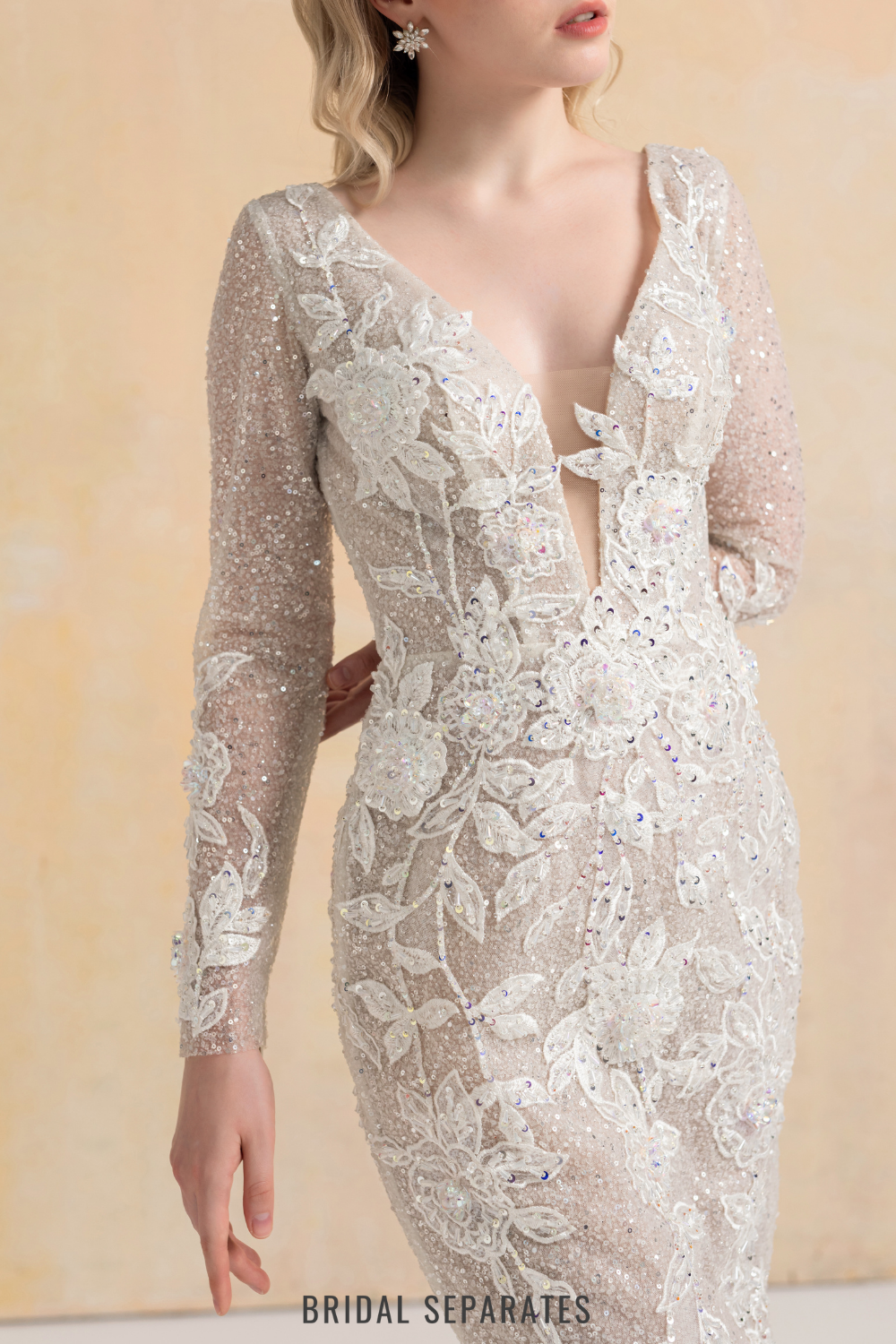 Beaded Lace Appliqué Wedding Dress / "Claudia"