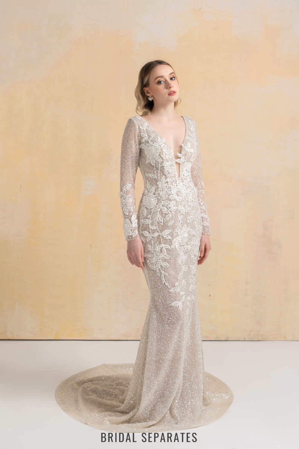 Beaded Lace Appliqué Wedding Dress / "Claudia"