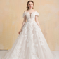 Off Shoulder Ball Gown Wedding Dress with Floral Lace / "Marina"