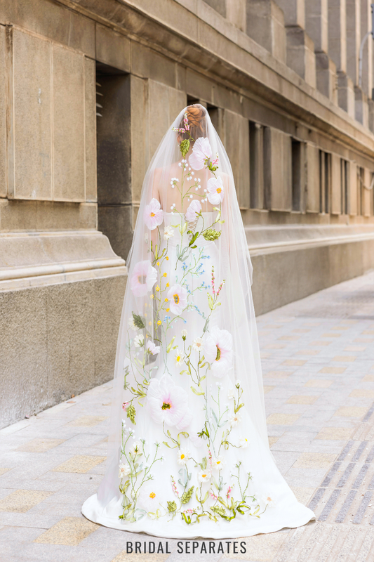 Spring Bridal Veil with Handmade 3D Floral Lace / "Sophie"