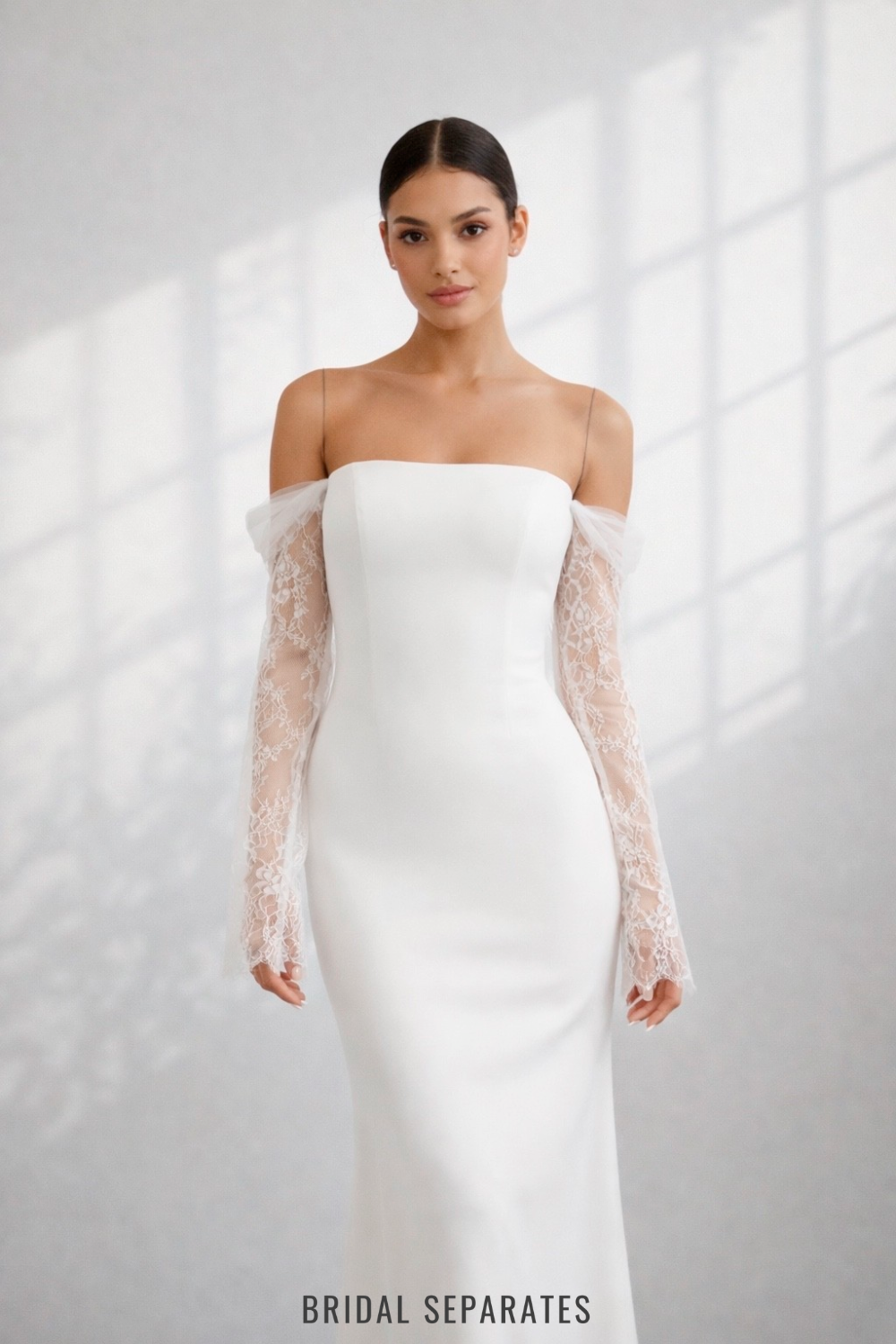 Off Shoulder Detachable Sleeves with Chantilly Lace / "Rosalie"