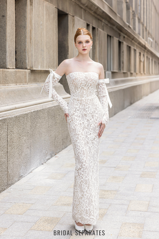 Sheath Wedding Dress with Detachable Sleeves / "Lyly"